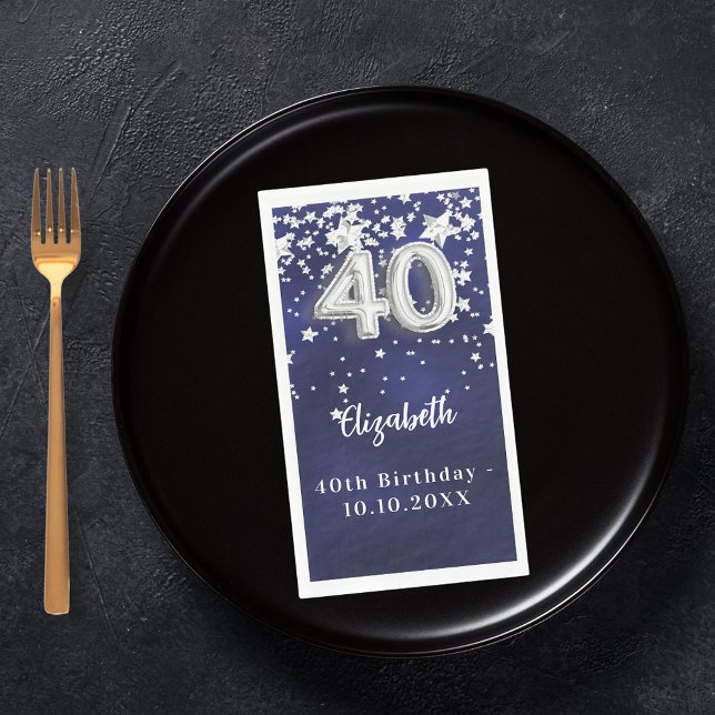 40th Birthday navy blue silver stars Paper Guest Towels (Creator Uploaded)