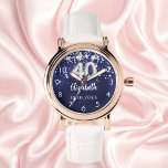 40th birthday navy blue silver stars watch<br><div class="desc">A gift for a 40th birthday. A navy blue background color with faux silver stars. The blue color is uneven.  Add a name,  date.</div>