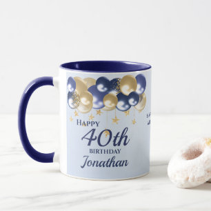 40th Birthday Navy Gold Balloons Mug