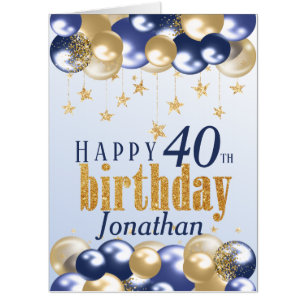 40th Birthday Navy Gold Glitter Oversized Card