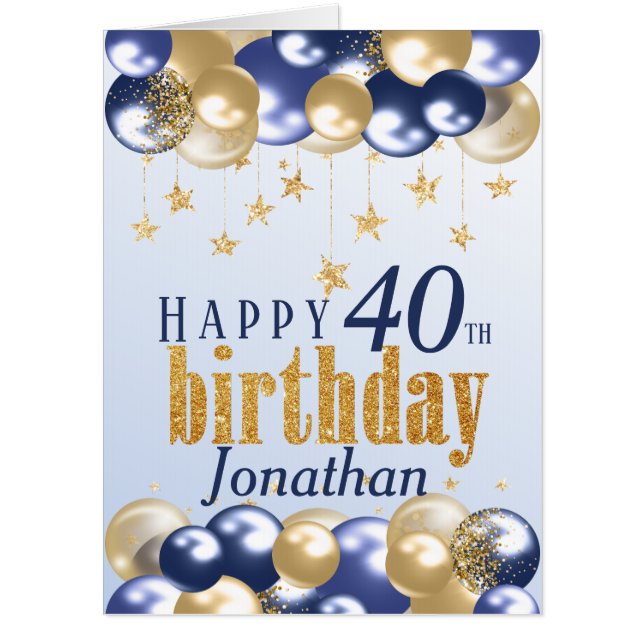 40th Birthday Navy Gold Glitter Oversized Card (Front)