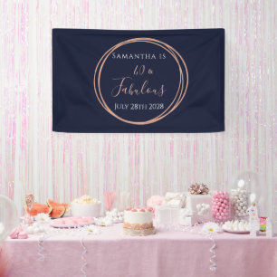 40th Birthday Navy Rose Gold Birthday Party Banner