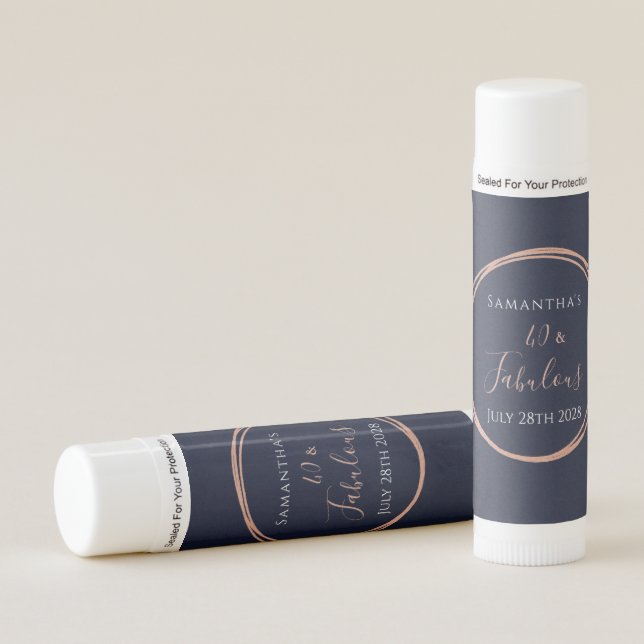 40th Birthday Navy Rose Gold Birthday Party Favors Lip Balm (Front)