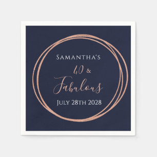 40th Birthday Navy Rose Gold Birthday Party Napkins