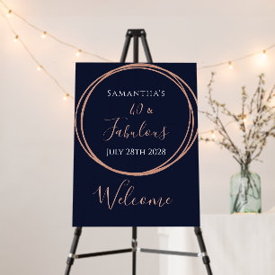 40th Birthday Navy Rose Gold Birthday Welcome Foam Board