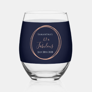 40th Birthday Navy Rose Gold Party Favor Stemless Wine Glass