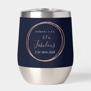 40th Birthday Navy Rose Gold Party Favor Thermal Wine Tumbler