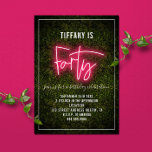 40th Birthday Neon Forty Invitation<br><div class="desc">A thirtieth birthday invitation featuring "Forty" text in pink neon design over boxwood greenery inspired background with custom white text.</div>