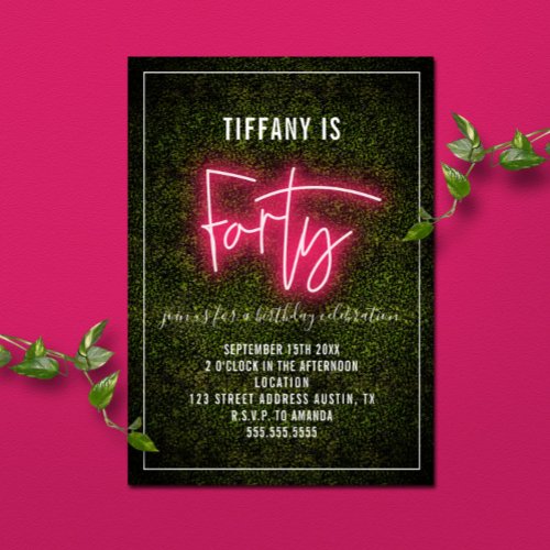 40th Birthday Neon Forty Invitation