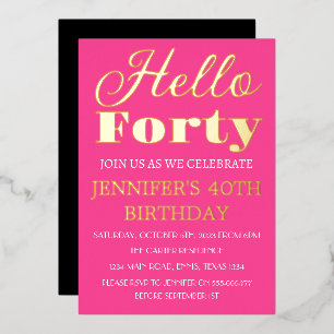 40th Birthday Neon Pink Black Gold Foil QR Code Invitation