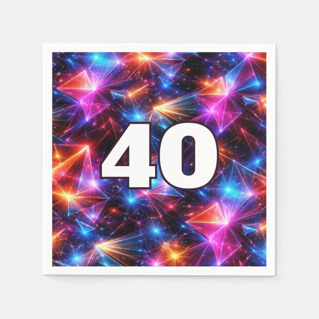 40th Birthday Neon Polygon Abstract  Napkins (Front)