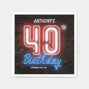 40th Birthday Neon Sign Funny 80s Retro Custom Napkins