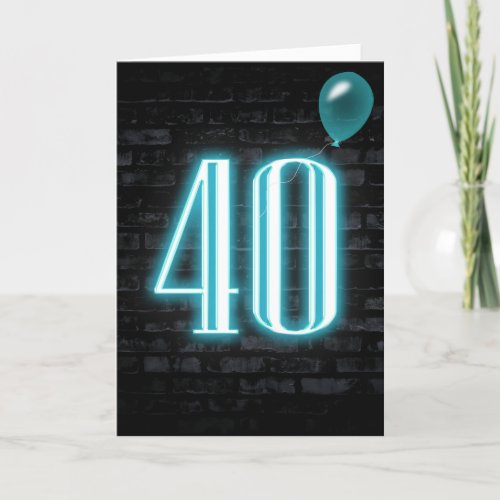 40th Birthday Neon Sign on Brick  Card