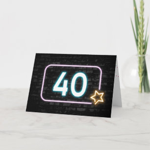 40th Birthday Neon Sign On Brick Card