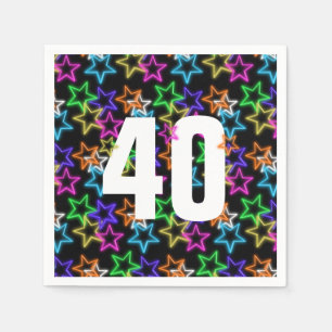 40th Birthday Neon Stars On Black Napkins