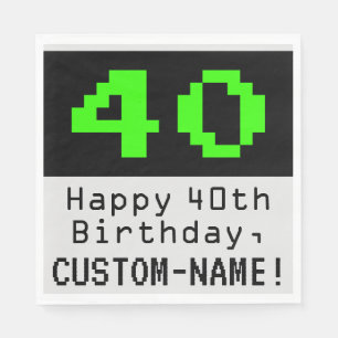 40th Birthday - Nerdy / Geeky Style "40" & Name Napkins