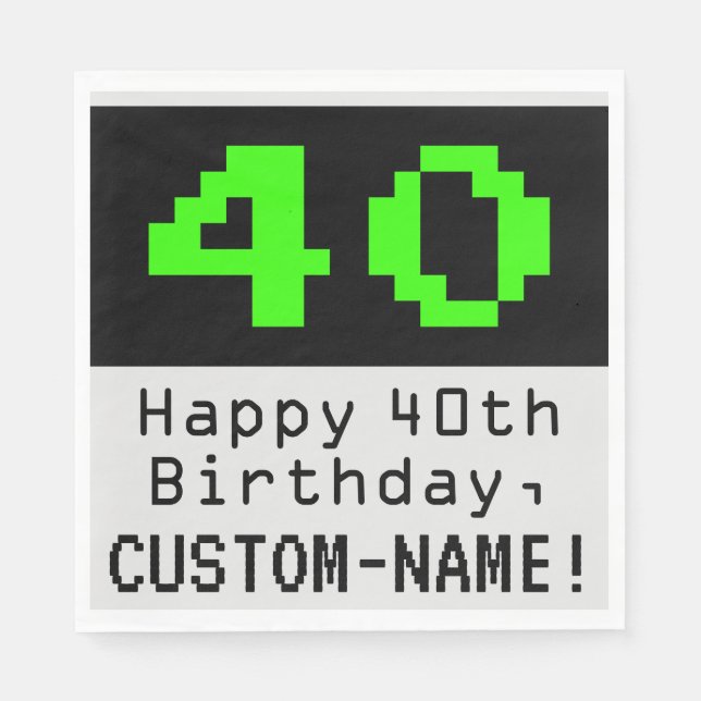 40th Birthday - Nerdy / Geeky Style "40" & Name Napkins (Front)