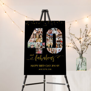 40th Birthday Number 40 Custom Photo Collage Black Foam Board