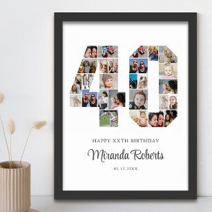 40th Birthday Number 40 Custom Photo Collage Poster