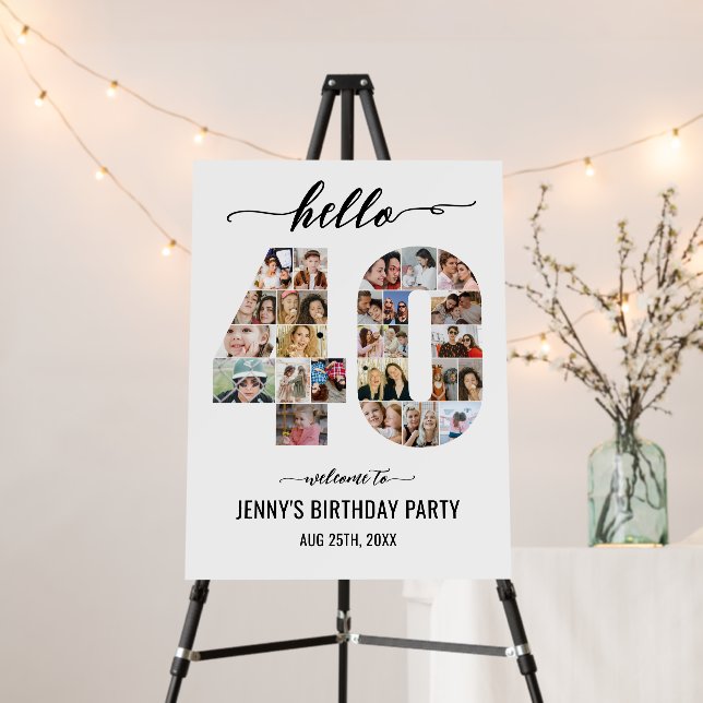 40th Birthday Number 40 Custom Photo Collage White Foam Board (In Situ (Stand))