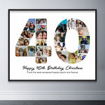 40th Birthday Number 40 Photo Collage Anniversary Poster<br><div class="desc">Mark forty years of wonderful memories and adventures with this captivating 40th Birthday Number Photo Collage. This customizable template is the perfect blend of creativity and sentiment, allowing you to create a truly memorable gift for your loved one's special day. Capture the essence of ten incredible years in a single...</div>