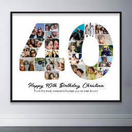 40th Birthday Number 40 Photo Collage Anniversary Poster