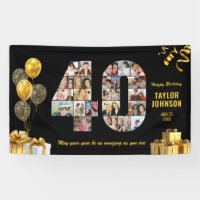 40th Birthday Number 40 Photo Collage Black Gold