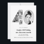 40th Birthday Number 40 Photo Collage Black White Invitation<br><div class="desc">Mark forty years of wonderful memories and adventures with this captivating 40th Birthday Number Photo Collage. This customizable template is the perfect blend of creativity and sentiment, allowing you to create a truly memorable gift for your loved one's special day. Capture the essence of incredible years in a single masterpiece...</div>