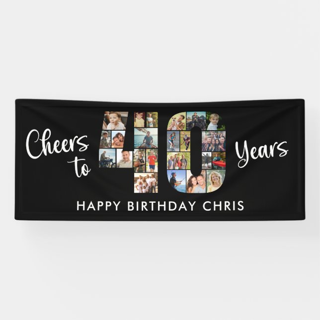 40th Birthday Number 40 Photo Collage Cheers Banner (Horizontal)