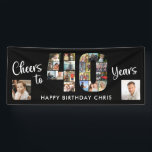 40th Birthday Number 40 Photo Collage Cheers Banner<br><div class="desc">40th Birthday Number 40 Photo Collage Cheers To 40 Years Banner with 25 Photos. Celebrate a 40th birthday with this custom color unique photo collage banner featuring the number 40 filled with 23 pictures, the title CHEERS TO 40 YEARS, to larger corner photos and your custom text (shown with HAPPY...</div>