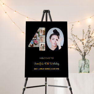 40th Birthday Number 40 Photo Collage Modern Black Foam Board