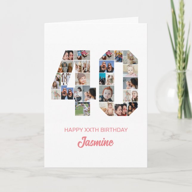 40th Birthday Number 40 Photo Collage Personalized Card (Front)