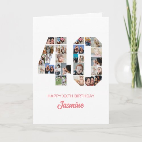 40th Birthday Number 40 Photo Collage Personalized Card