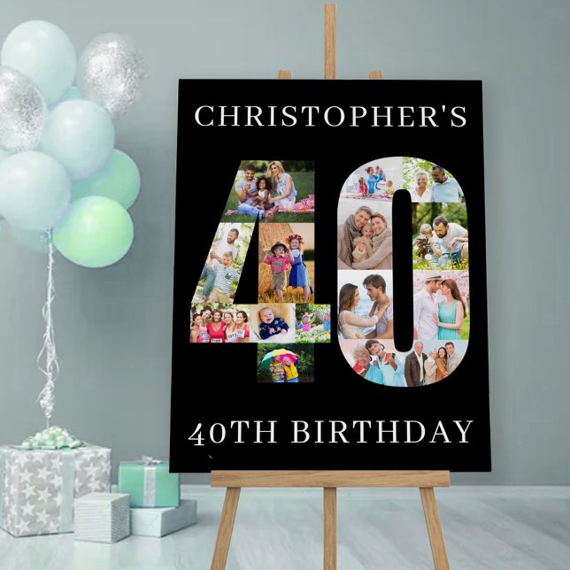 40th Birthday Number 40 Photo Collage Personalized Foam Board (Creator Uploaded)