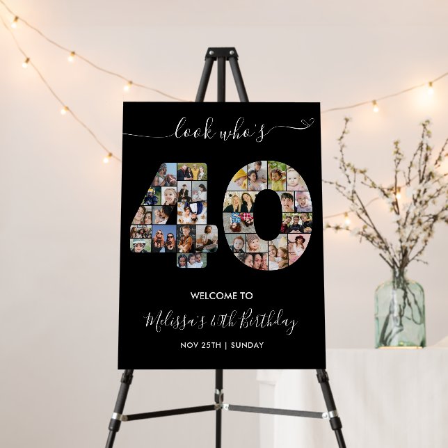 40th Birthday Number 40 Photo Collage Welcome Foam Board (In Situ (Stand))