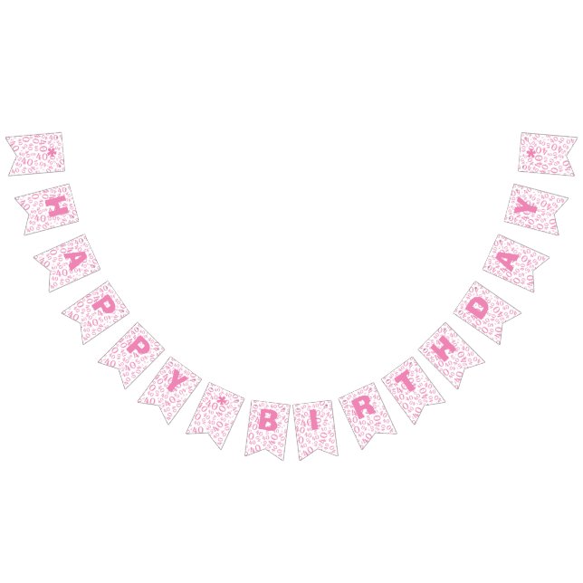 40th Birthday Number Pattern Pink and White Bunting Flags (All)