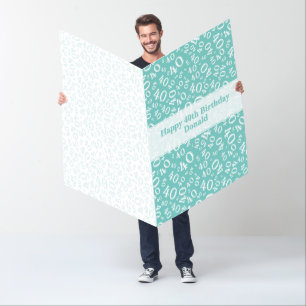 40th Birthday Number Pattern Teal/White Jumbo Card