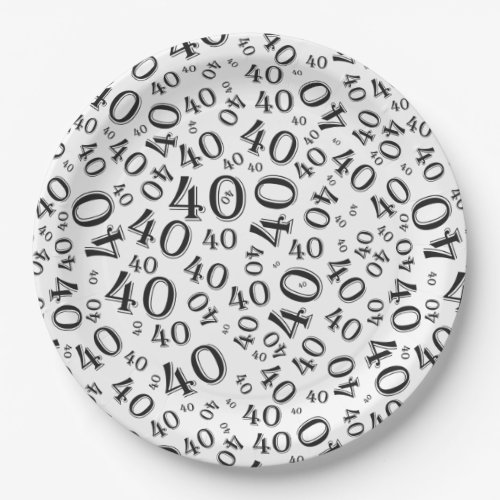 40th Birthday Number Pattern White and Black Paper Plates