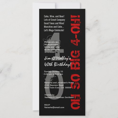 40th Birthday Oh So Big 4 Oh Red Black Metallic Invitation