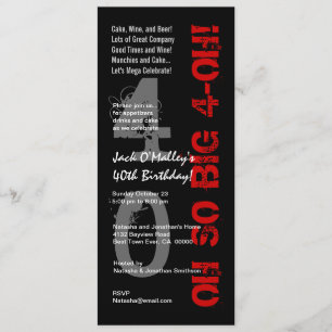 40th Birthday Oh So Big 4 Oh Red Black Tall W1482 Invitation