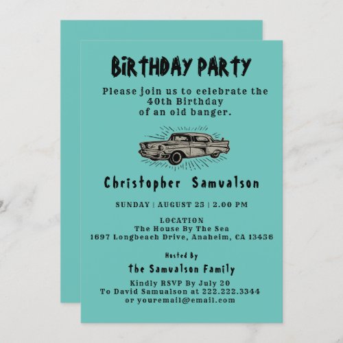 40th Birthday Old Banger Car Enthusiast Vintage Invitation