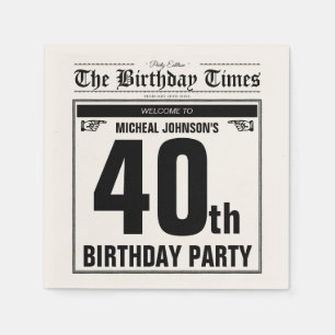 40th Birthday Old Newspaper Funny Unique Custom Napkins