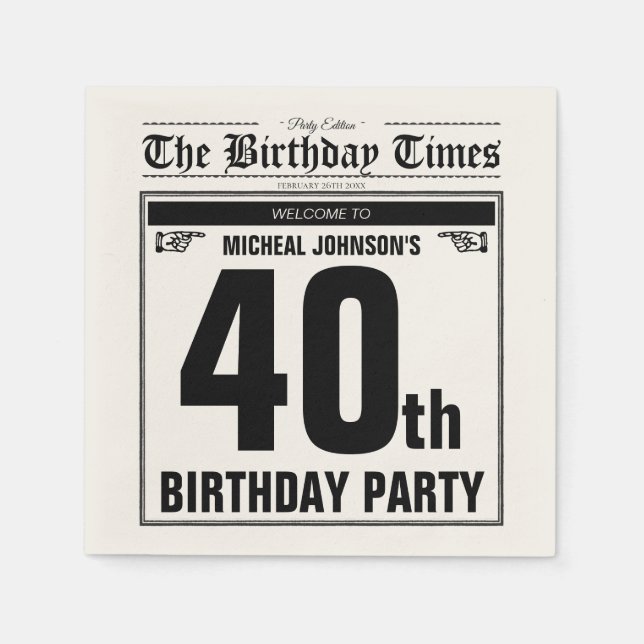 40th Birthday Old Newspaper Funny Unique Custom Napkins (Front)