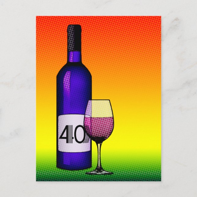 40th birthday or anniversary : wine bottle & glass postcard (Front)