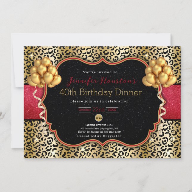 40th birthday or any age Leopard invitation (Front)