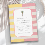 40th Birthday Palm Beach Pastel Stripe Tropical Invitation<br><div class="desc">Celebrate turning 40 in sophisticated coastal style with this Palm Beach–inspired 40th birthday invitation. Featuring soft pastel stripes in blush pink, butter yellow, and cream with a minimalist palm tree accent this feminine design blends casual luxury with sunny tropical charm. The clean typography and modern layout make it perfect for...</div>