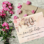 40th birthday pampas rose save the date card<br><div class="desc">A girly and trendy Save the Date for a 40th birthday party. A blush pink, rose gold gradient background decorated with blush pink florals and pampas grass. Personalize and add a date and name/age. The text: Save the Date is written with a large trendy hand lettered style script. Number 40...</div>