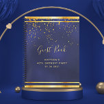 40th Birthday Party 40 dark blue gold guest book<br><div class="desc">A 40th Birthday Party informal Guest Book for him, boy, guy in dark blue, navy blue background. The blue color is uneven. With a faux gold frame and golden confetti sprinkle, golden colored letters. The title Guest Book is written with modern hand lettered style script. Template for a name, age...</div>
