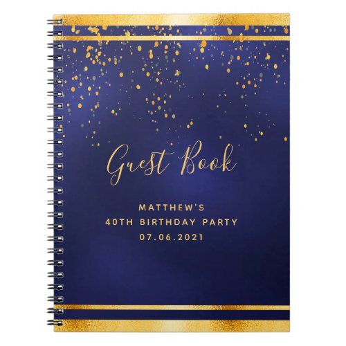 40th Birthday Party 40 dark blue gold guest book