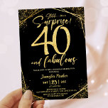 40th Birthday Party 40 Fabulous Black Gold Glitter Invitation<br><div class="desc">Throw a dazzling celebration with our "40th Birthday Party Black Gold Glitter Invitation!" Perfect for a glamorous and unforgettable event. Shop now and make the surprise truly sparkle! ✨🎉 Please note: The gold glitter effect is simulated,  no real glitter is used</div>
